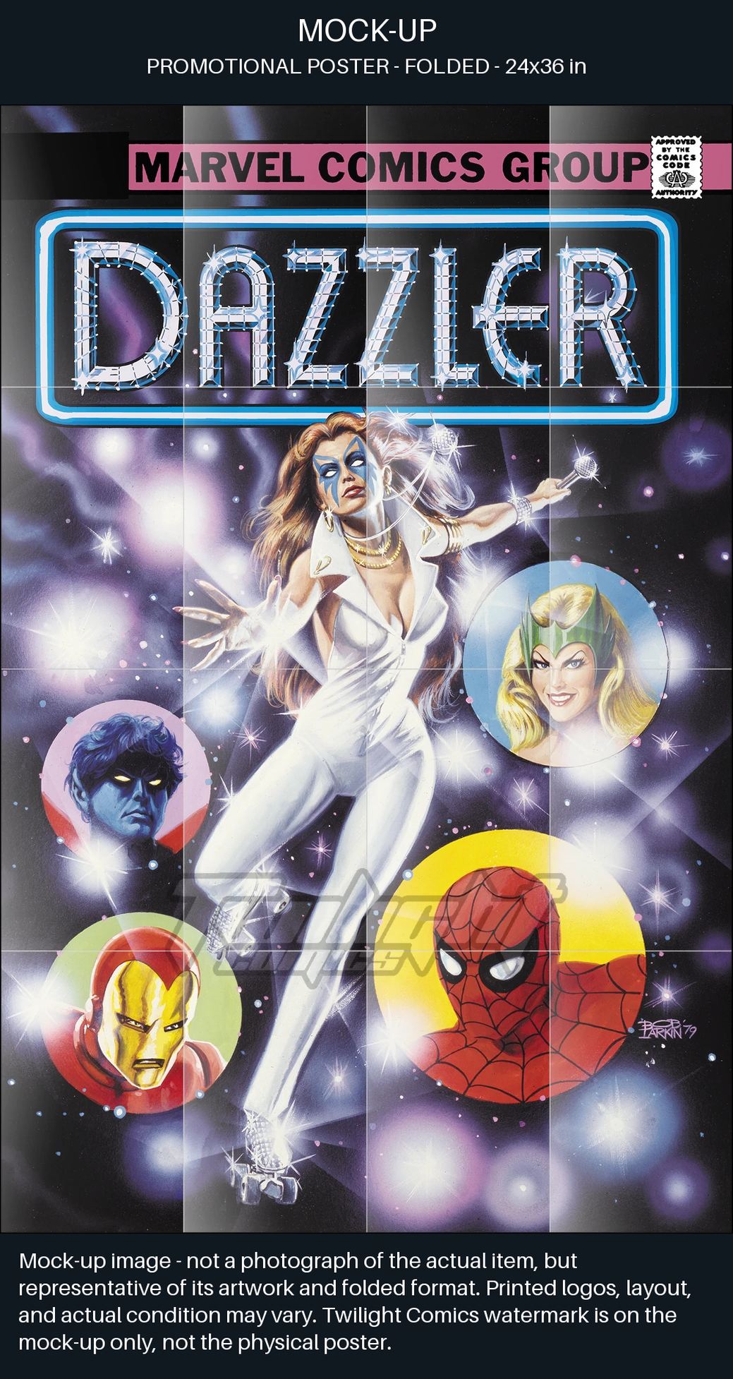 TaCOS standardized poster mock-up captions. Mock-up image—not a photograph of the actual item, but representative of its artwork and folded format. Printed logos, layout, and actual condition may vary. Twilight Comics watermark is on the mock-up only, not the physical poster. SHA256:fdd6a243cd3377cb9f2ba7808d29ac8812cdb0ba5aeb0437872b85db63698233