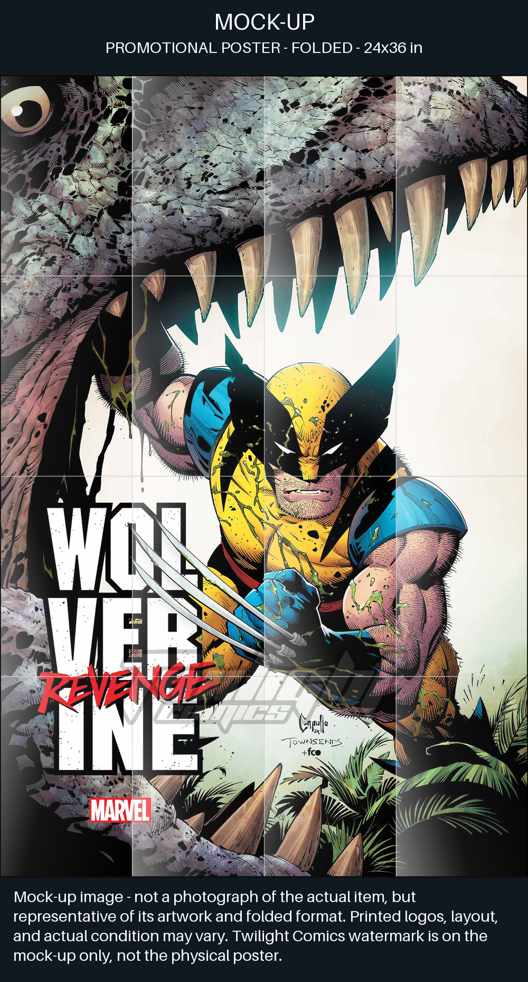 TaCOS standardized poster mock-up captions. Mock-up image—not a photograph of the actual item, but representative of its artwork and folded format. Printed logos, layout, and actual condition may vary. Twilight Comics watermark is on the mock-up only, not the physical poster. SHA256:abdae319160dfb260bc2d3ab9ab4bec7fe9b5dff54aadbfaf7fc3739fb43214f