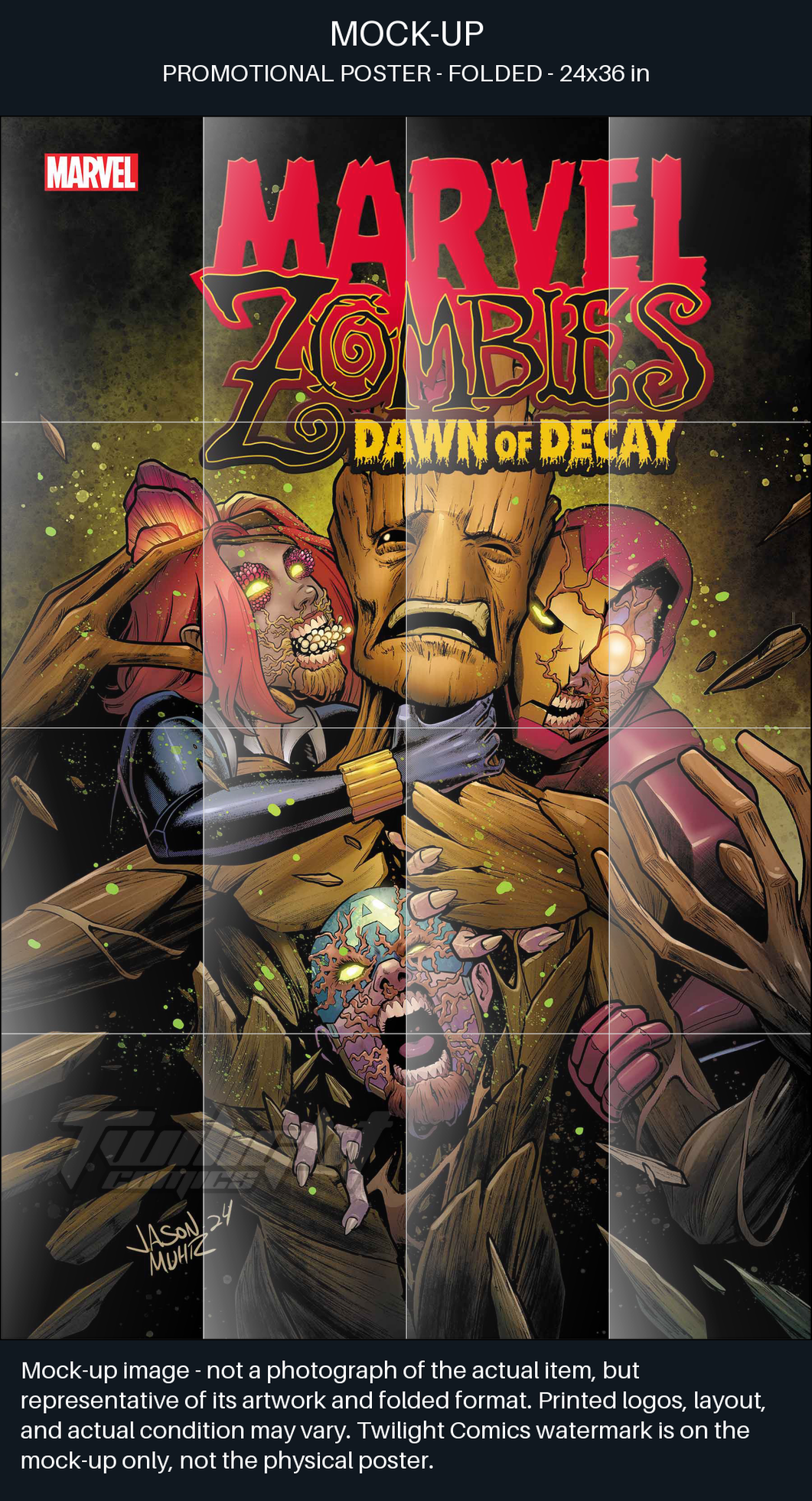 TaCOS standardized poster mock-up captions. Mock-up image—not a photograph of the actual item, but representative of its artwork and folded format. Printed logos, layout, and actual condition may vary. Twilight Comics watermark is on the mock-up only, not the physical poster. SHA256:8a270cfc25a020131cfe663a887e3e951815b50871cbe8cc67326c2421e45768