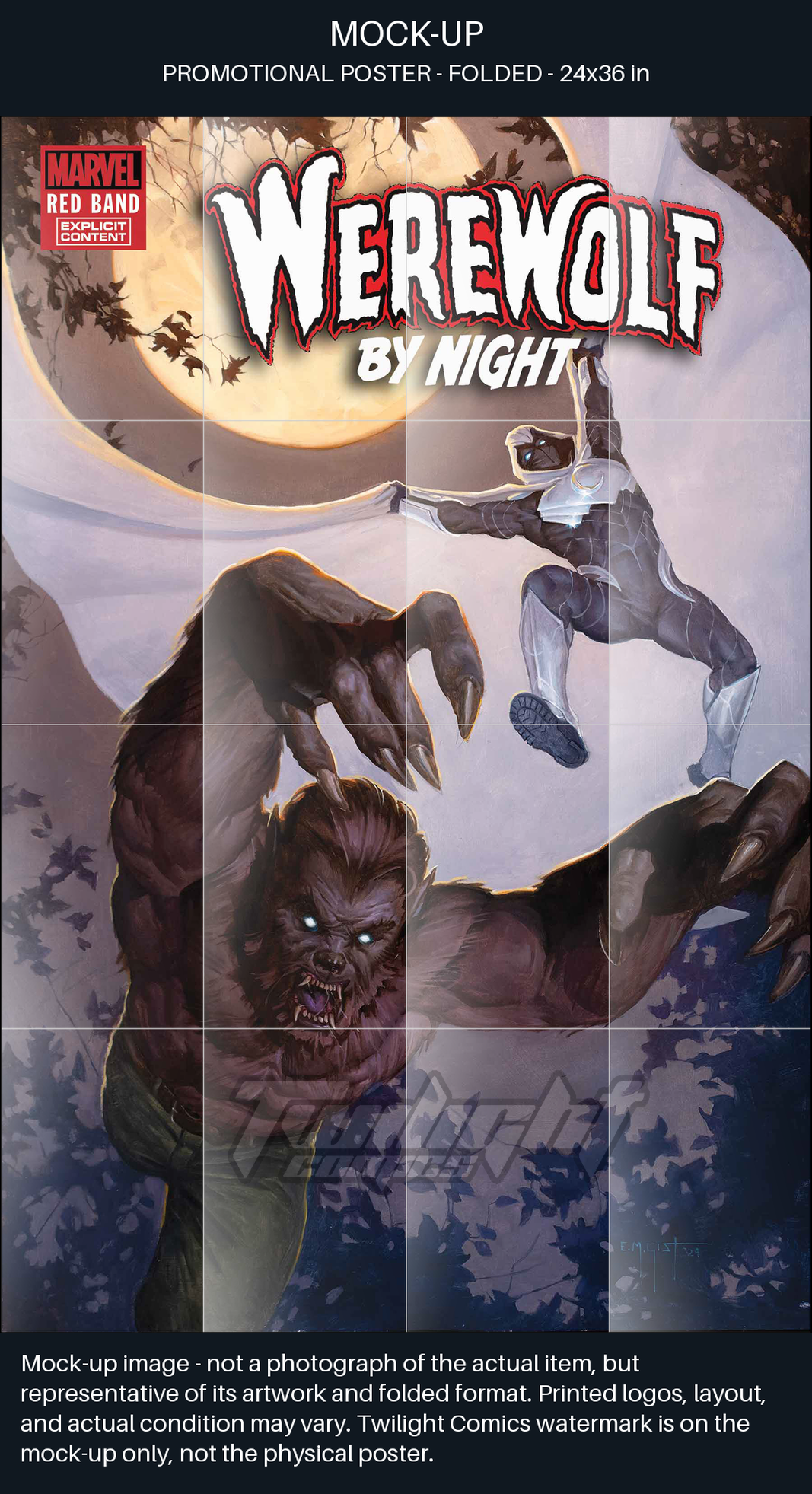 TaCOS standardized poster mock-up captions. Mock-up image—not a photograph of the actual item, but representative of its artwork and folded format. Printed logos, layout, and actual condition may vary. Twilight Comics watermark is on the mock-up only, not the physical poster. SHA256:58e18b5160df5efa3d4f90cd2f2fb2726082d93e93d392ef12b0b2d100847bfb