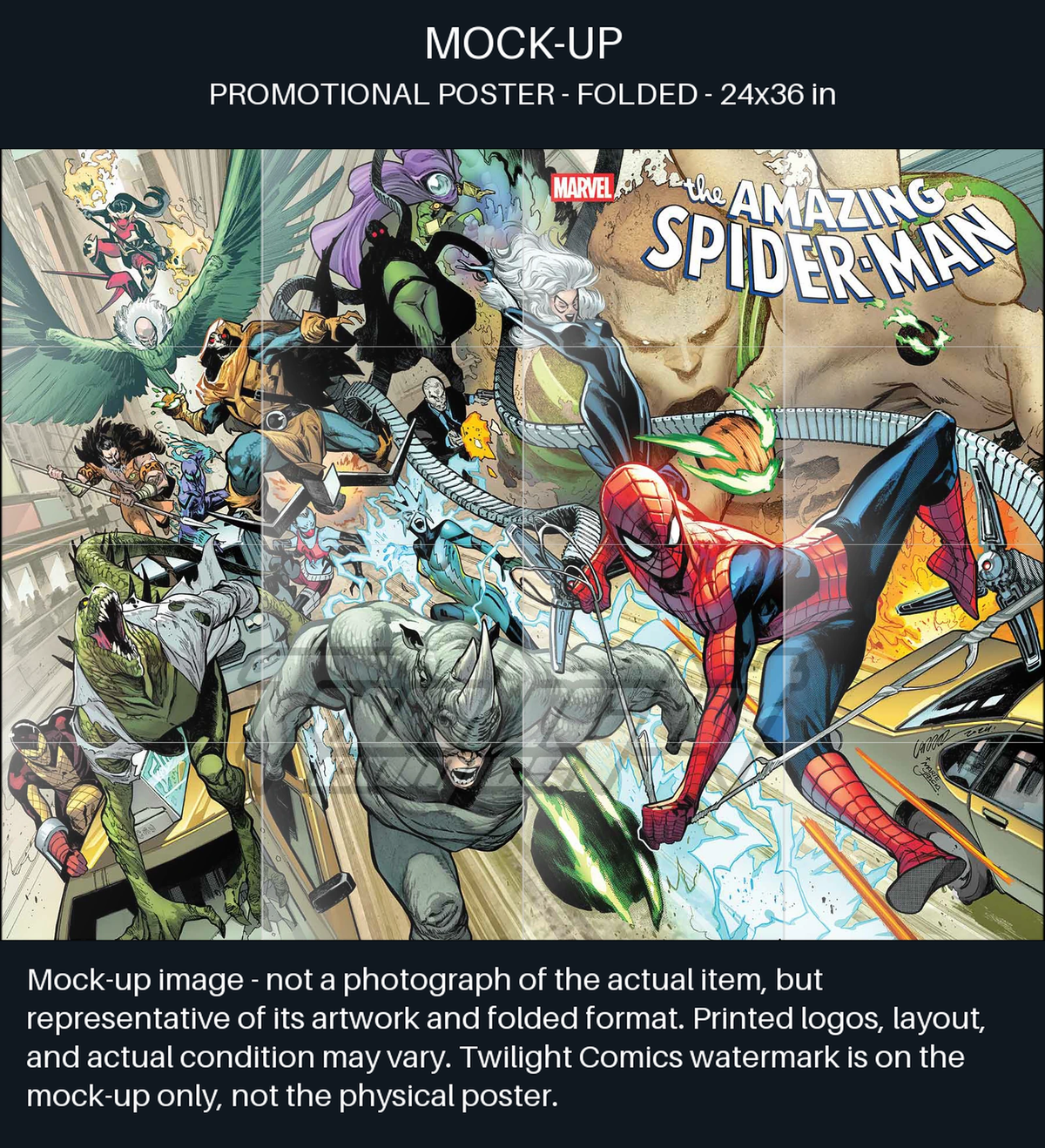 TaCOS standardized poster mock-up captions. Mock-up image—not a photograph of the actual item, but representative of its artwork and folded format. Printed logos, layout, and actual condition may vary. Twilight Comics watermark is on the mock-up only, not the physical poster. SHA256:02d3049332b3c40b7173803fa88095e11439baeecec4cfdb732f55d27cd37d9e