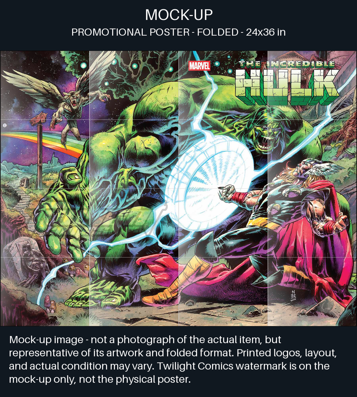 TaCOS standardized poster mock-up captions. Mock-up image—not a photograph of the actual item, but representative of its artwork and folded format. Printed logos, layout, and actual condition may vary. Twilight Comics watermark is on the mock-up only, not the physical poster. SHA256:a905079cab177bafde6ea7285b2664515770dffe5c5a7c837637da48199f56db
